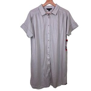Well Worn Medium Linen Blend Shirt Dress Button Down Short Cuff Sleeve - NWT‎